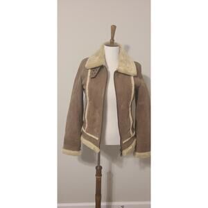 Vtg 70s MONTGOMERY WARD Mens M Tall Brn Suede Leather Jacket Shearling Western